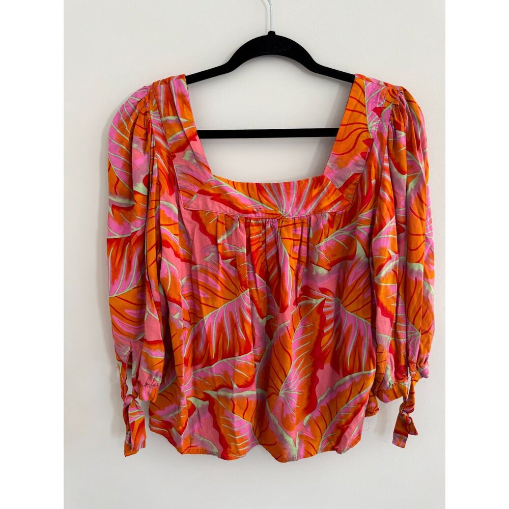 Rachel Zoe Tropical Print Puff Sleeve Blouse – Size XL